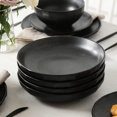 Stone Lain Rio Stoneware 4-piece Pasta Bowl Set In Black