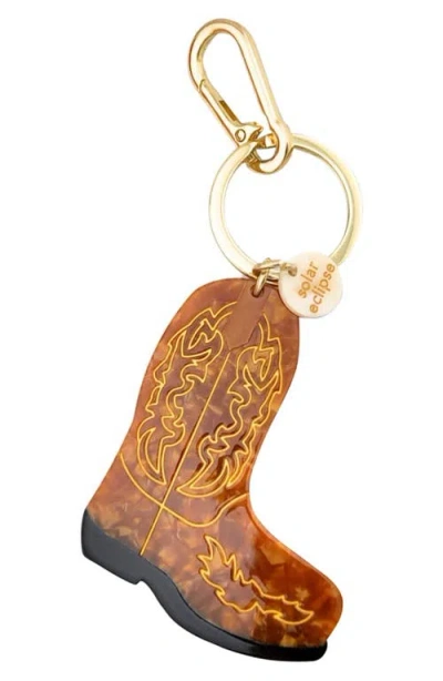 Solar Eclipse Hand Painted Cowboy Boot Key Chain Bag Charm In Gold