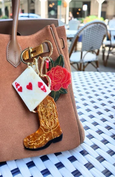 Solar Eclipse Hand Painted Cowboy Boot Key Chain Bag Charm In Gold