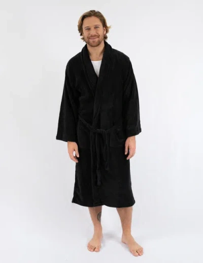 Leveret Fleece Robe In Black