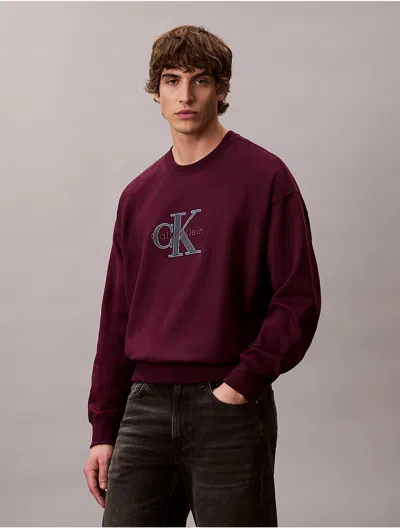 Calvin Klein Jeans Est.1978 Calvin Klein Men's Premium Terry Monologo Relaxed Sweatshirt In Red