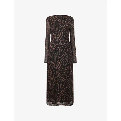 Whistles Omens  Abstract Zebra-print Stretch-mesh Midi Dress In Black