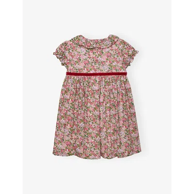 Trotters Hedgrow Willow-print Cotton Dress 2-11 In Red