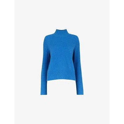 Whistles Omens  Ribbed Funnel-neck Wool Jumper In Blue