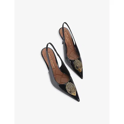 Kurt Geiger Womens  London Belgravia Eagle Patent-leather Heeled Slingbacks In Black