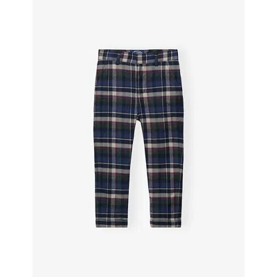 Trotters Donald Checked Straight-leg Cotton Trousers 2-11 In Blue