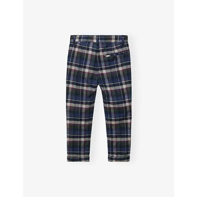 Trotters Donald Checked Straight-leg Cotton Trousers 2-11 In Blue