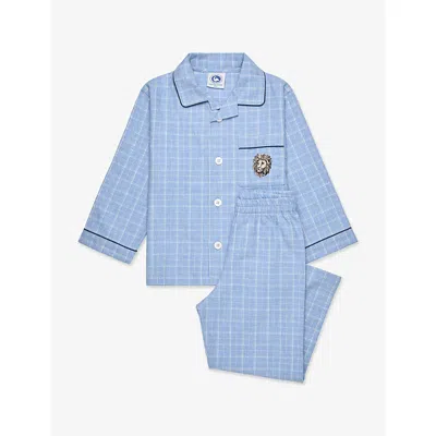 Trotters Augustus Lion-embroidered Cotton Pyjam In Blue