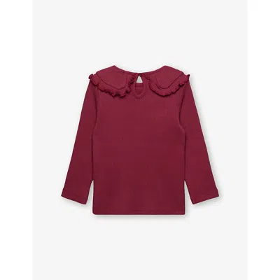 Trotters Grace Ruffled-collar Cotton-jersey Top 2-11 In Burgundy