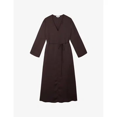 The White Company S  V-neck Relaxed-fit Satin Midi Dress In Green