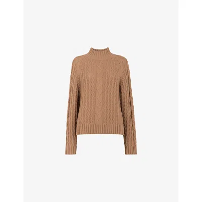Whistles Cable Wool Mix Detail Knit Sweater In Brown