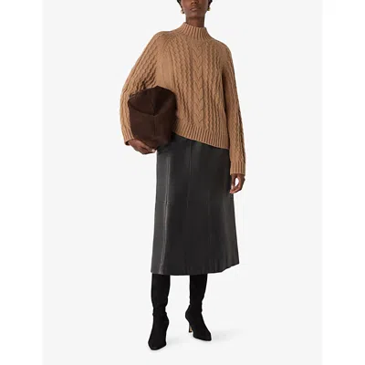 Whistles Cable Wool Mix Detail Knit Sweater In Brown