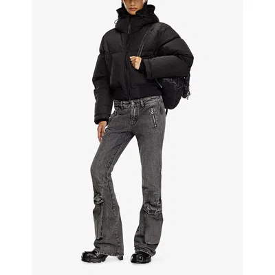 Diesel Hooded Down Jacket In Crinkled Nylon In Black