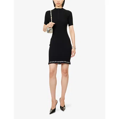 Alexander Wang Omens Black Ribbed Short-sleeves Stretch-woven Mini Dress Xs