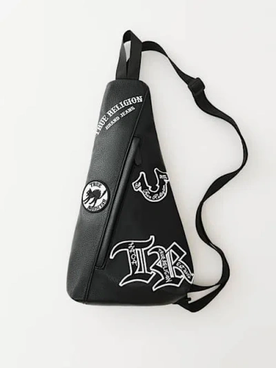 True Religion Logo Patch Sling Bag In Black