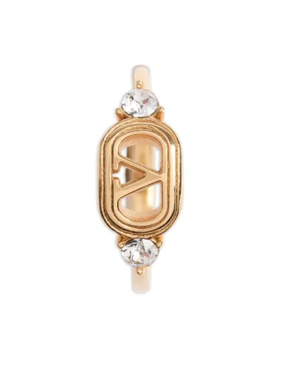 Valentino Swarovski Crystal-embellished Ovalette Logo Ring In Gold