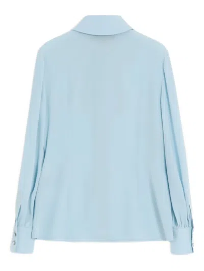 Valentino Bow-neck Silk Button-down Blouse In Blue