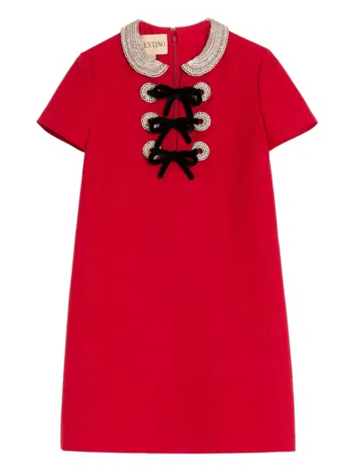 Valentino Embroidered Crepe Couture Short Dress Woman Paris 36 In Red