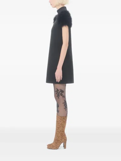 Valentino Short Crepe Couture Dress With Feathers Woman Black 42 In Black