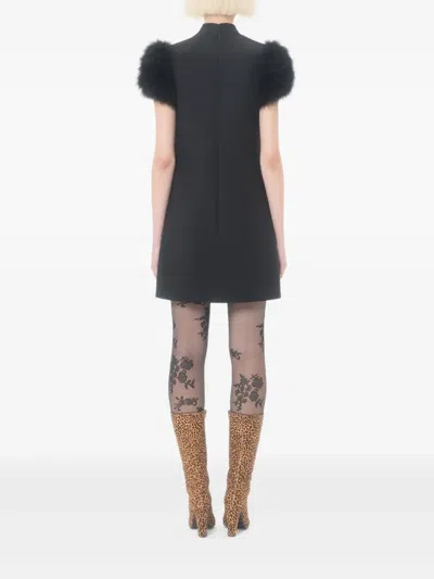 Valentino Short Crepe Couture Dress With Feathers Woman Black 42 In Black