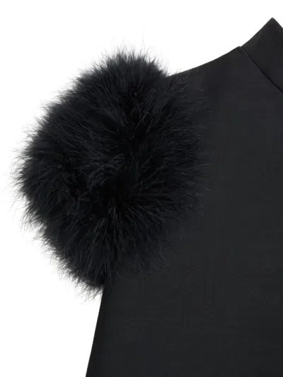 Valentino Short Crepe Couture Dress With Feathers Woman Black 42 In Black