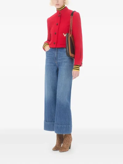 Valentino Drill Double Caban V-gold Jacke In Red