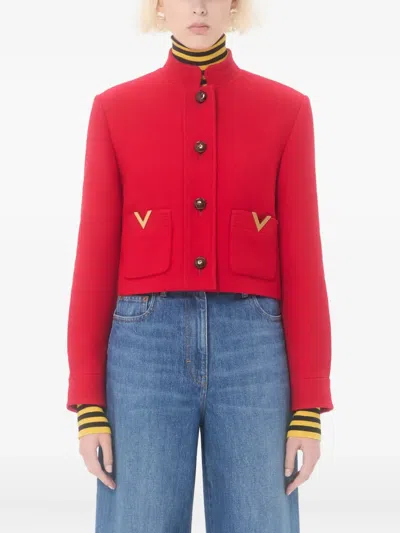 Valentino Drill Double Caban V-gold Jacke In Red