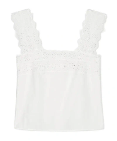 Frame Embroidered Scalloped-edge Top In White