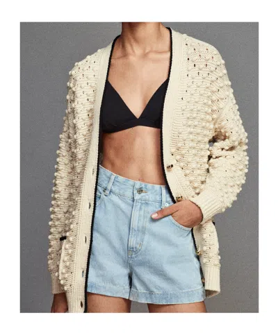 Frame Womens Cream The Bauble V-neck Cotton-knit Cardigan In White