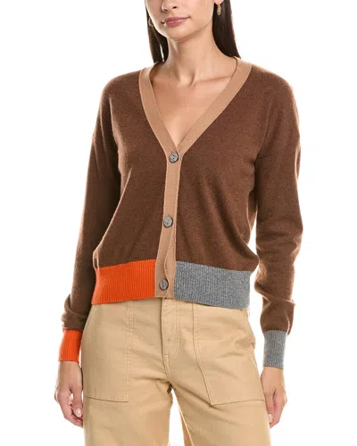 Incashmere Color Block Cashmere Cardigan In Brown
