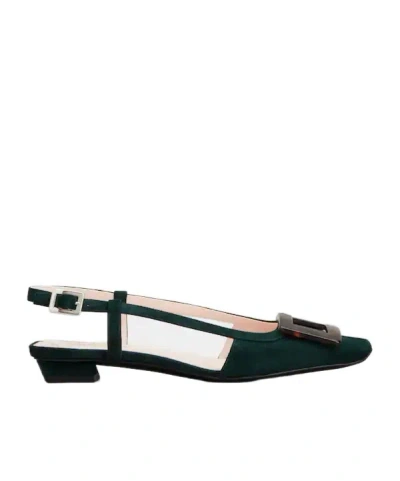 Roger Vivier Belle Vivier Slingback Ballerinas In Suede In Green