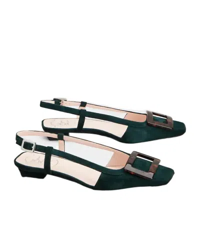 Roger Vivier Belle Vivier Slingback Ballerinas In Suede In Green