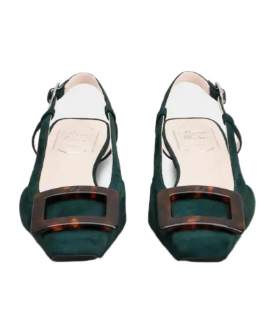 Roger Vivier Belle Vivier Slingback Ballerinas In Suede In Green