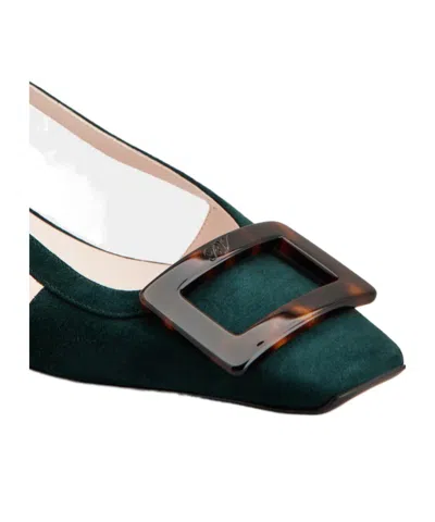 Roger Vivier Belle Vivier Slingback Ballerinas In Suede In Green