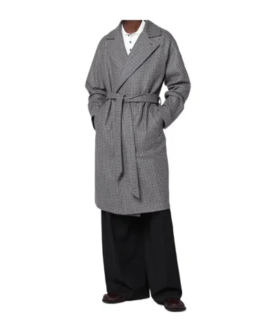 Tagliatore Checked Coat Featuring Belted Waist In Black