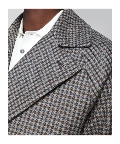 Tagliatore Checked Coat Featuring Belted Waist In Black