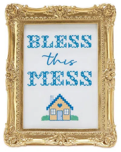 Two's Company Bless This Mess Embroidered Cross Stitch Framed Wall Art In Gold