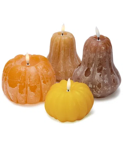 Two's Company Set Of 4 Flameless Pumpkin Led Decor Candles In Multi