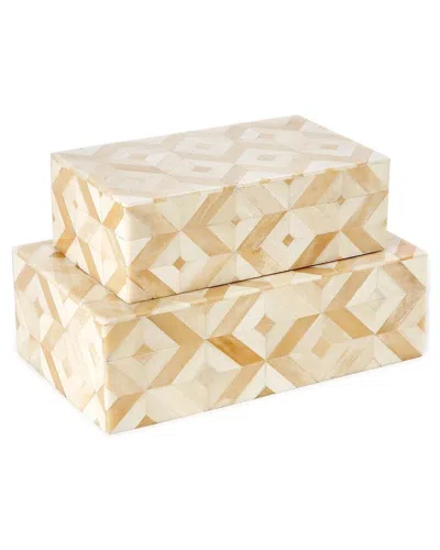 Two's Company St Mark Set Of 2 Covered Boxes In Brown