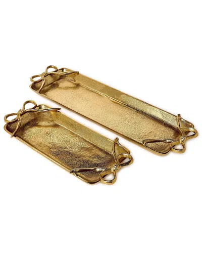 Two's Company Bows Set Of 2 Serving Trays In Gold