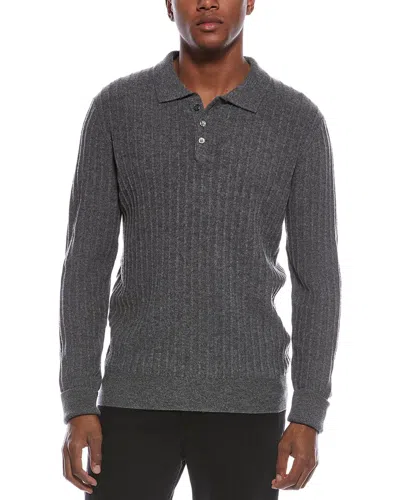 Kier + J Ribbed Wool & Cashmere-blend Polo Sweater In Gray