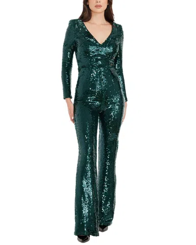 Dress The Population Carson Sequin Long Sleeve Jumpsuit In Green