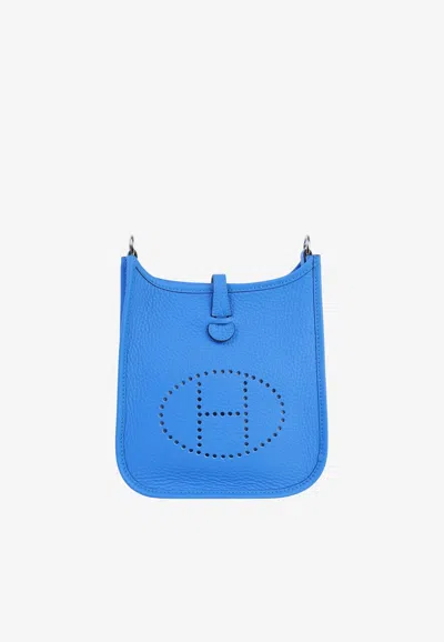 Hermes Mini Evelyne 16 Amazone In Bleu Hydra Taurillon Clemence With Palladium Hardware In Blue