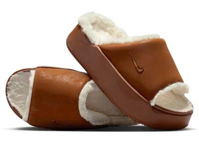Pre-owned Nike Calm Elevation Fur Slide (women's) Sneakers In Light British Tan/coconut Milk