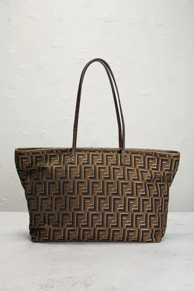 Pre-owned Fendi Zucca Roll Tote Bag In Brown