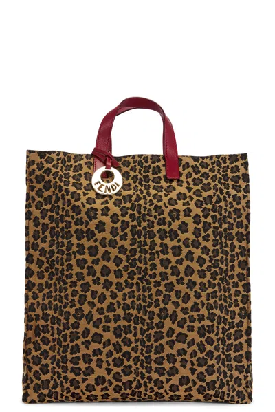 Pre-owned Fendi Leopard Chef Vertical Tote Bag In Multi