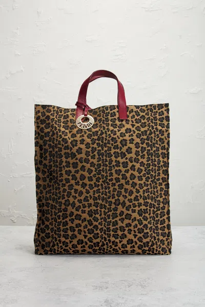 Pre-owned Fendi Leopard Chef Vertical Tote Bag In Multi