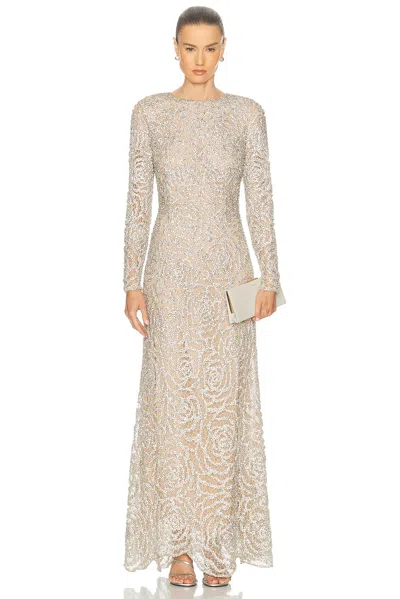 Oscar De La Renta Long Sleeve Gown In Multi