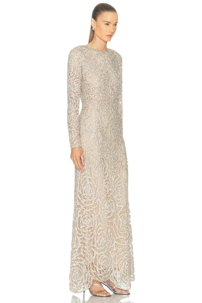 Oscar De La Renta Long Sleeve Gown In Multi