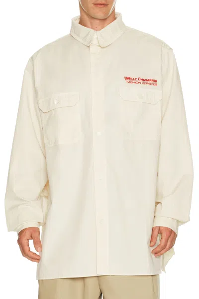 Willy Chavarria Long Sleeve Corcoran Work Shirt In Neutral